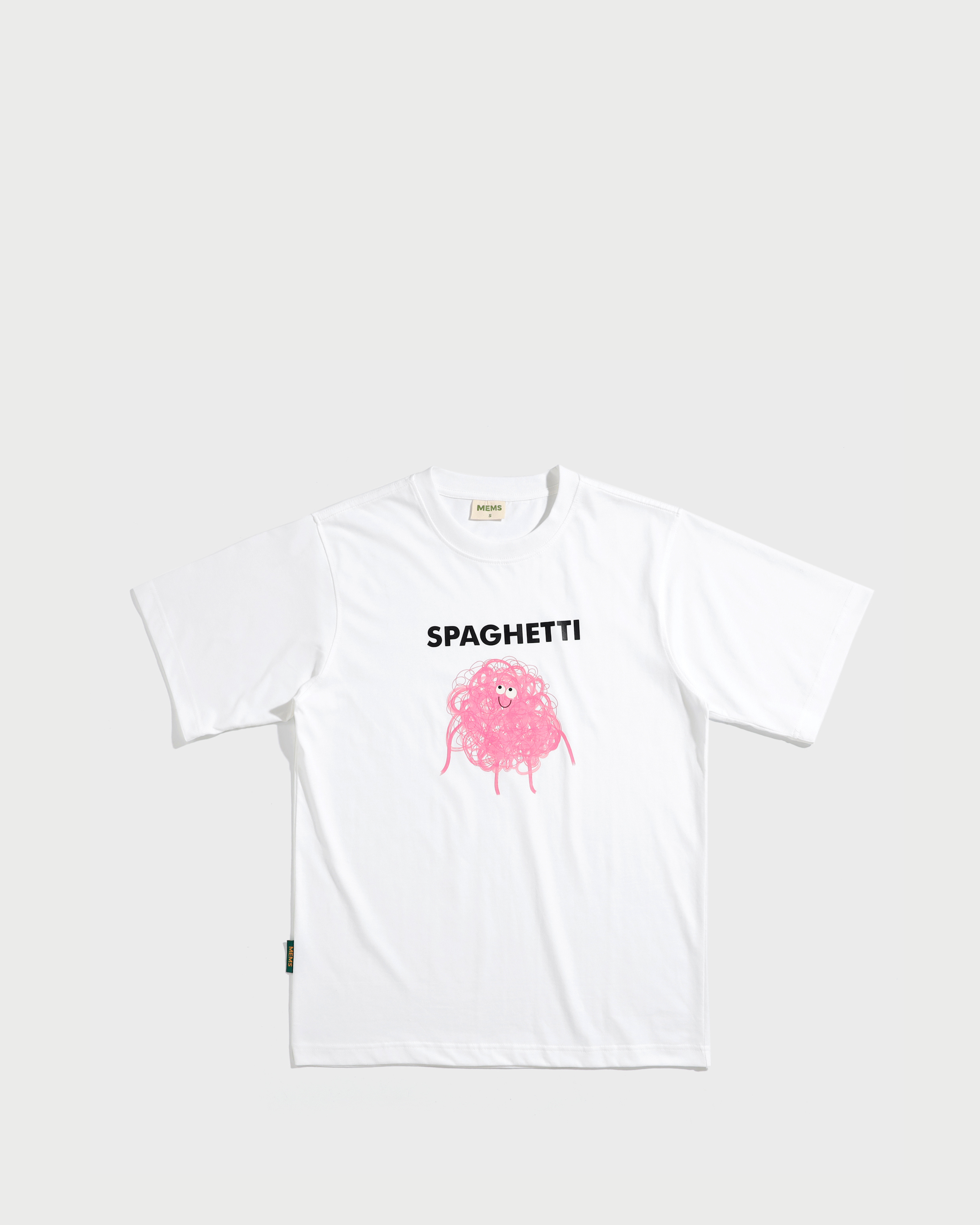 Spaghetti oversized t-shirt White [Color Print: Yellow / Pink]