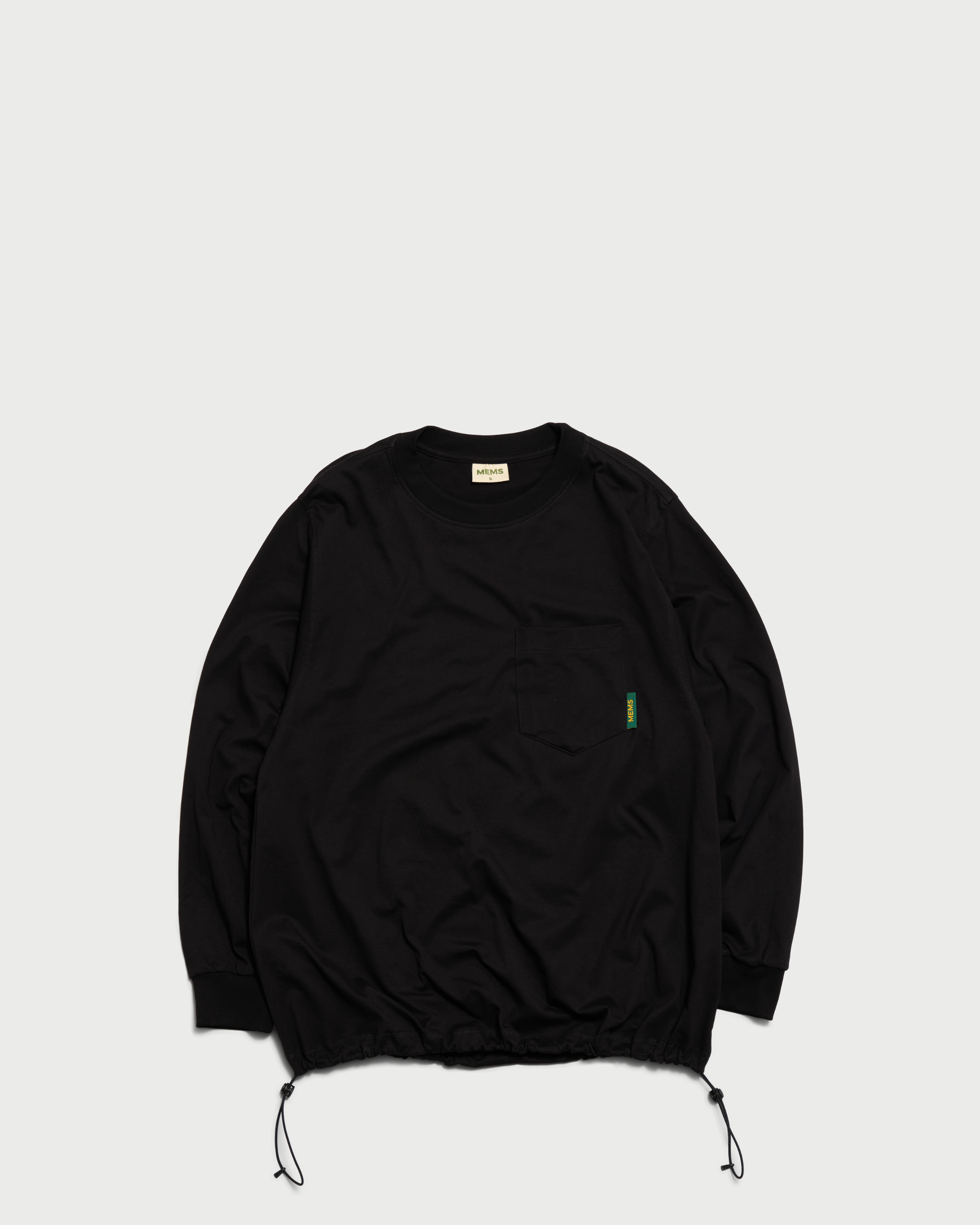 Drawstring Hem relaxed active fit long sleeve Black