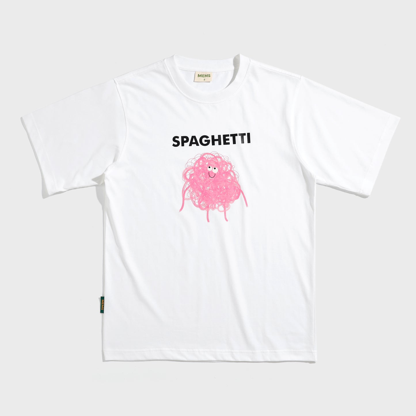 𝐒𝐩𝐚𝐠𝐡𝐞𝐭𝐭𝐢 𝐭-𝐬𝐡𝐢𝐫𝐭 White [Color Print: Yellow / Pink]