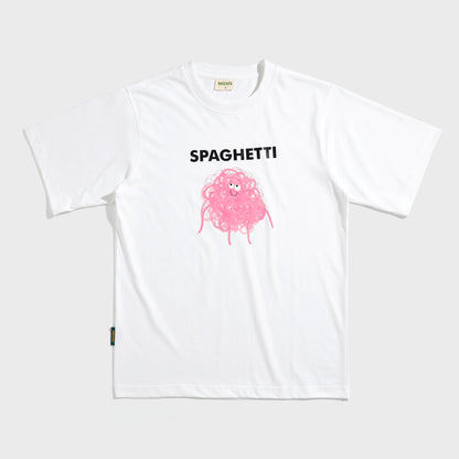 𝐒𝐩𝐚𝐠𝐡𝐞𝐭𝐭𝐢 𝐭-𝐬𝐡𝐢𝐫𝐭 White [Color Print: Yellow / Pink]