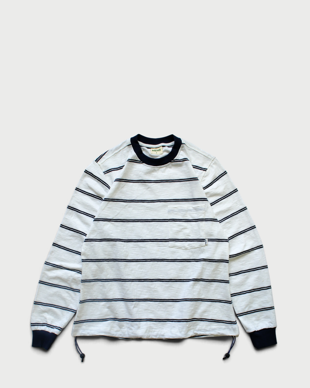 Striped Drawstring Hem relaxed active fit long sleeve Navy&White