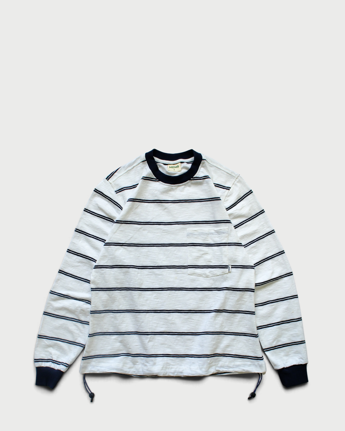 Striped Drawstring Hem relaxed active fit long sleeve Navy&White